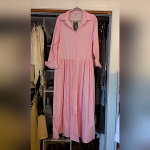 Pink Gingham Long Sleeve Dress